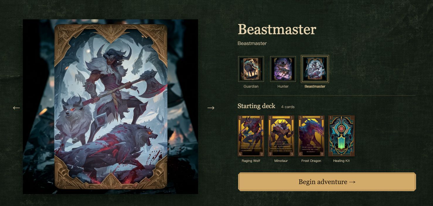 Age of War character selection screen showing Beastmaster class