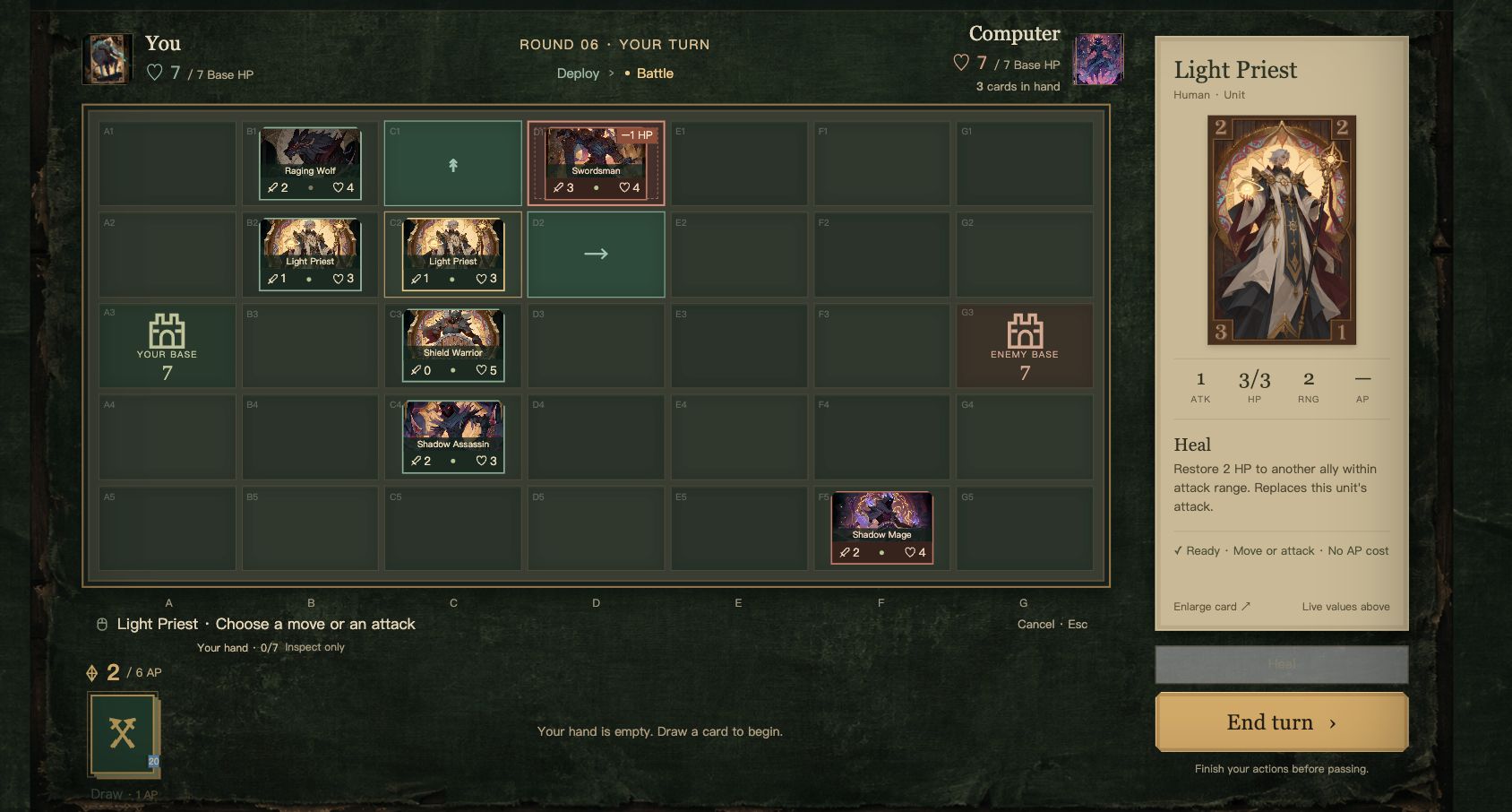 Age of War battle screen showing grid combat