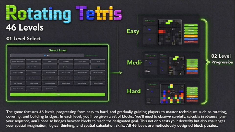 Rotating Tetris Level Select and Progression